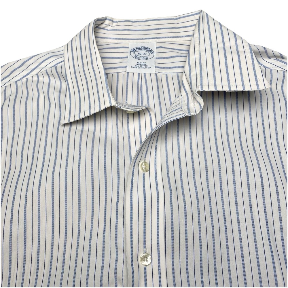 Brooks Brothers 1818 Dress Shirt 16 33 Mens French Cuff Slim Off White Stripe